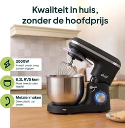 Vivid Green 2000W Keukenrobot - 6.2L - Mixer met Mengkom - Keukenmachine - Keukenmixer - Matzwart — thumbnail 2