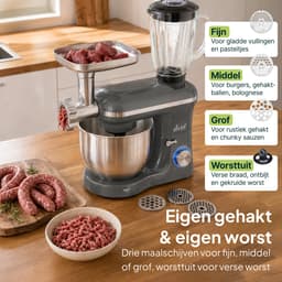 Vivid Green 2000W Keukenrobot - 6.2L - Alles-in-een Keukenmixer - Mixer met Mengkom - Keukenmachine - Gehaktmolen en Blender- Pastamachine – Grijs — thumbnail 4