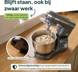 Vivid Green 2000W Keukenrobot - 6.2L - Mixer met Mengkom - Keukenmachine - Keukenmixer - Grijs — thumbnail 5