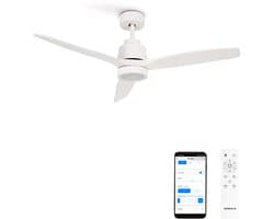 CREATE - Plafondventilator 40W silent 100% hout - Wit - Ø112cm - Met licht - WIFI + Afstandsbediening - WIND STYLANCE