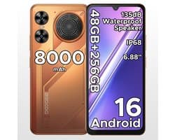 Robuuste smartphone - DOOGEE M30 - Telefoon 2026 - 6,88" 120Hz - 48GB RAM - 256GB ROM - 8000 mAh - Android 16 - IP68 waterdicht - 135dB spreker - GPS,NFC,OTG,FM - Oranje