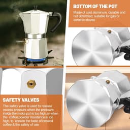 Percolator - 2 Cup Aluminum Espresso Stovetop Moka Pot - Stevig Aluminium - Koffiezetapparaat - Koffiezetter - Espresso en Koffie Maker - voot Home、Camping - 100ml 3.3oz — thumbnail 5