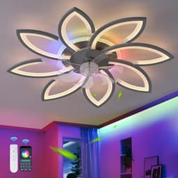 8 Bloem Ventilator Lamp - RGB 12 Kleuren - Zwart - Moderne Plafondlamp Ventilator - 6 Standen - Wit - Dimbaar - Plafondventilator — thumbnail 1