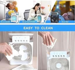 Mini Aircooler 3-in-1 met Luchtbevochtiger en LED Nachtlamp - Draagbare Air Cooler - USB Ventilator - Persoonlijke Airconditioner - 3 Snelheden - Voor Kantoor, Slaapkamer en Bureau - Wit — thumbnail 3