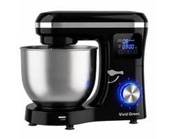 Vivid Green 2000W Keukenrobot - 6.2L - Display & Instelbare Timer - Mixer met Mengkom - Keukenmachine - Keukenmixer - Zwart