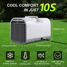 Xmund S01 Mobiele Airconditioner 4095 BTU – Draagbare Outdoor Airco met Ontvochtiger, Afstandsbediening en Slaapmodus — thumbnail 2