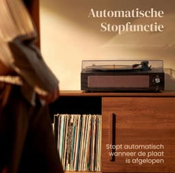 Vika Platenspeler - Met Bluetooth en Speakers - Vintage platenspeler - LP Speler - Bruin en Zwart - Draaitafel voor Vinyl - Met Hout — thumbnail 5
