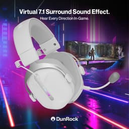 DunRock GG Draadloze Gaming Headset – 2.4GHz + Bluetooth + Kabel – Virtual 7.1 Surround Sound – 80U Batterij – Detachable Microfoon – Wit — thumbnail 4