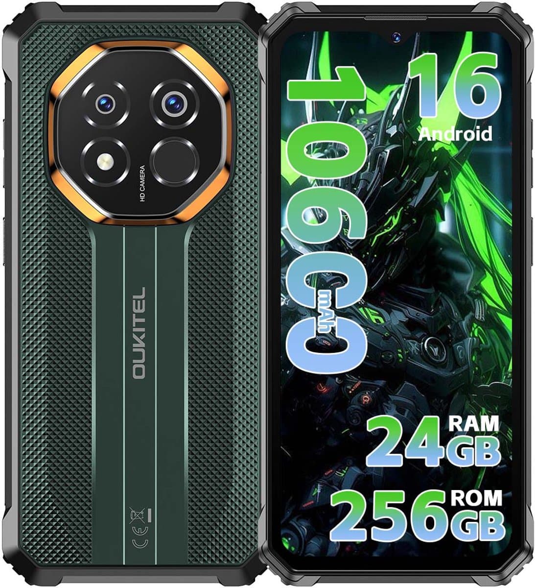 OUKITEL G7 Rugged Smartphone 2026 nieuw - 24GB RAM - 256GB ROM - 6,52 inch - 10600 mAh - Android 16 - IP68/IP69K Outdoor telefoon - Gemini Ai - 64MP Camera - NFC GPS - Groen — afbeelding 1