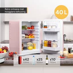 TZS First Austria Mini koelkast - Minibar - 40 liter - Vrijstaand - Volledig stil 22dB - Retro - Roze — thumbnail 3