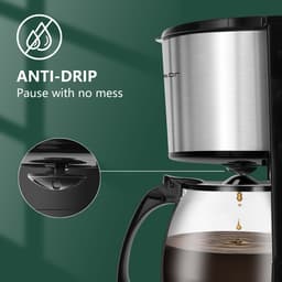 Aigostar Koffiezetapparaat - Filterkoffie - 1.5L Glazen Kan - 12 Koppen - Timerfunctie - LCD-display - BPA Vrij - Zwart/RVS — thumbnail 5