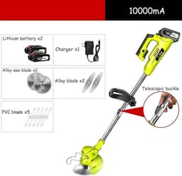 Elektrische Grasmaaier - Gazon Trimmer - Tuin Onderhoud - Lithium Batterij - 2 cm Snijdiameter - Groen — thumbnail 4