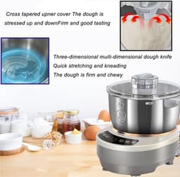 Deegmixer - Keukenmachine - Bakken - Traditionele Kneedsimulatie - 7 Liter - Zwart — thumbnail 5