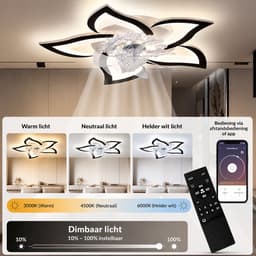 Plafondventilator met LED Verlichting – 50W – Dimbaar (3000K-6000K) – Met Afstandsbediening & App – 6 Snelheden – Zwart — thumbnail 2