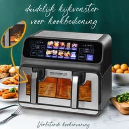 Digitale Airfryer XXL 9L Sinaopus 802 – Heteluchtfriteuse met Dubbele Mand en DualMand Onafhankelijke Snelle Opwarming – Voor Gezinnen – 10 Programma’s – Kijkvenster – Makkelijk te Reinigen – Capaciteit voor 4 Personen — thumbnail 4