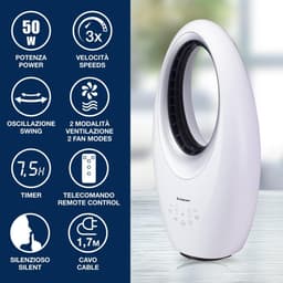 Bladloze Ventilator - Vloer Ventilator - Kamertemperatuur Regelen - Stille Werking - 75 Uur Timer - Wit — thumbnail 4