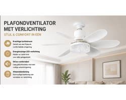 Plafondventilator met geïntegreerde verlichting, afstandsbediening, 51 cm, slaapkamerkroonluchter, houtnerfafwerking, drie snelheden, traploze helderheids- en kleurtemperatuurregeling voor slaapkamers, balkons, gangen en woonkamers [Energieklasse A]
