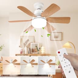 Plafondventilator met geïntegreerde verlichting, afstandsbediening, 51 cm, slaapkamerkroonluchter, houtnerfafwerking, drie snelheden, traploze helderheids- en kleurtemperatuurregeling voor slaapkamers, balkons, gangen en woonkamers [Energieklasse A] — thumbnail 1
