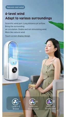 Velmio - Mini Airco - Elektrische Ventilatoren - Ventilator - Bladerloze Luchtkoeler - Mini Luchtbevochtiger - 6 Snelheden - Wit — thumbnail 2