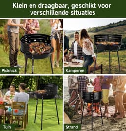 Homelux Draagbare houtskoolgrill - Met windscherm - BBQ - Hoogte verstelbare - Driepoot campinggrill voor tuin - Balkon en buitengebruik — thumbnail 2