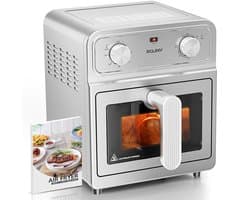 Airfryer Oven 6L-Roestvrijstalen Binnenruimte-Kijkvenster-Mechanische Knoppen-1700W-80-200℃-Met Bakrek-Zilver