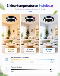 Plafondventilator met Verlichting 50 cm – Fluisterstil – Slimme RGB LED Lamp – App & Afstandsbediening – Google Home & Alexa – 6 Snelheden – Zomer & Winterstand — thumbnail 4