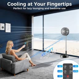 Stille Staande Ventilator - Inklapbare Tafelventilator - Verkoeling Binnen Buiten - 35 Uur Batterijduur - 198 cm - Zwart — thumbnail 1