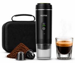 Draagbare Koffiemachine - 20 Bar - Espressomaker voor Onderweg - Inclusief Beschermhoes - 150 ml - 7500 mAh Oplaadbaar - Draagbaar koffiezetapparaat - Cups & Gemalen Koffie - Camping & Reizen - Espresso & Lungo - Seltrix - Zwart — thumbnail 1