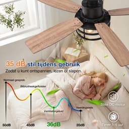 MUPOO Zwart Industrieel XXL Plafondventilator met Verlichting 132 cm -DC Motor <30dB&Afstandsbediening -Zomer- en winterstand- 6 Snelheden & Timer -voor Eetkamer ,Woonkamer & Terras-Walnoot houten ventilatorbladen — thumbnail 4