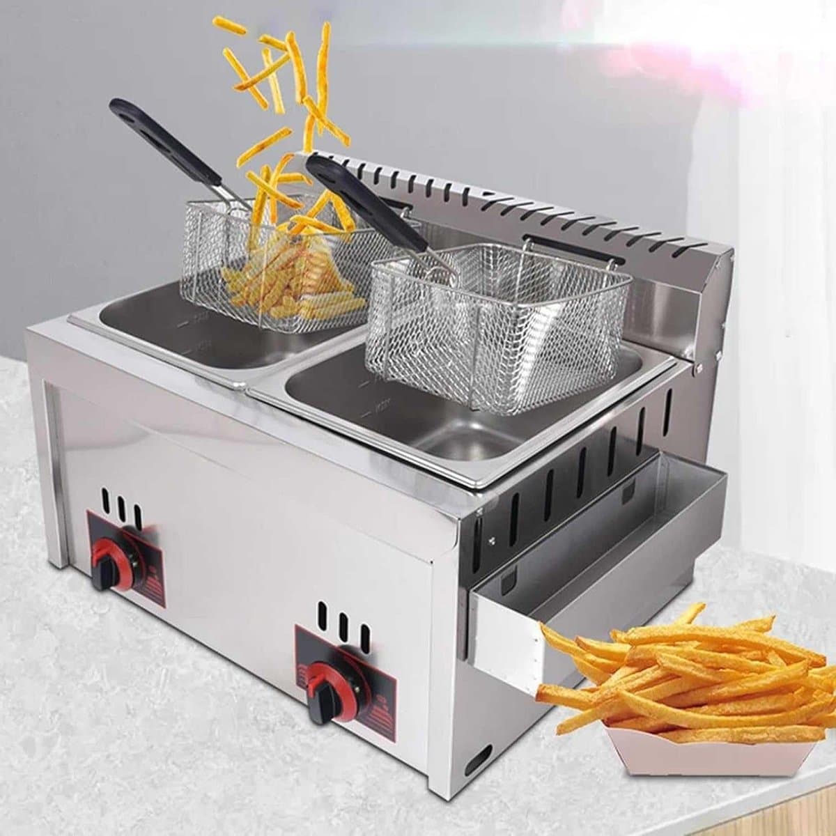Gasfriteuse Dubbel - Friteuse RVS - Thuis Frituren - Grote Capaciteit - 5-6 Porties - Zilver — afbeelding 1