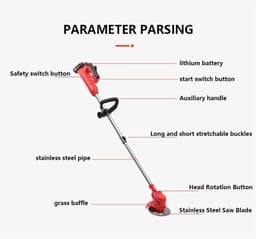 Accu Grasmaaier - Elektrische Trimmer - Tuin Onderhouden - Inclusief Batterij - 95-125 cm Verstelbaar - Zwart — thumbnail 5