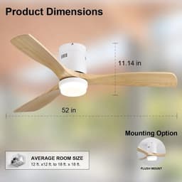 Miryx Plafondventilator - 18W LED-verlichting - Omkeerbare DC-motor - Smart Lamp Met Afstandsbediening - 6 Standen - Hout Bladen - — thumbnail 1