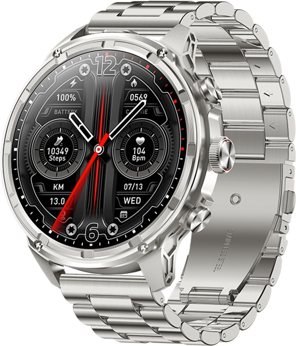 WizBay Premium Select® 1.85 Sport Smartwatch – Dames & Heren – Bluetooth Bellen – Hartslagmeter – Bloeddrukmeter – O2 Zuurstofmeter – 60+ Sportmodi – LED Zaklamp – IP68 Waterdicht – FitCloud Pro – Android & iOS - Zilver — afbeelding 1