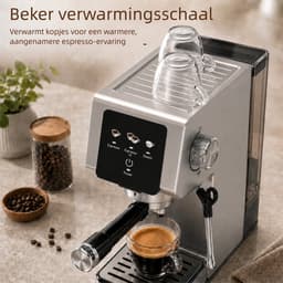 Espressomachine - Koffiemachine voor thuis -20 Bar - Koffiemachine met Stoompijpje, Kopjeswarmhoudplaat & RVS Behuizing - Voor Thuis Gebruik — thumbnail 4