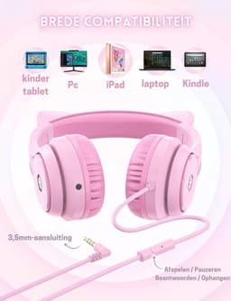 Intelectro Koptelefoon voor Kinderen - Coole LED Verlichting en Kristalhelder Geluid - 94Db Begrensd - Verschillende Lichtstanden - Ingebouwde Microfoon - Comfortabel en Draagbaar Ontwerp - Roze - Levering Sneller dan Aangegeven! — thumbnail 4