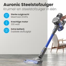 Auronic Steelstofzuiger Draadloos 220W - Draadloze Stofzuiger - HEPA Filter - Zelfstaand - Extra Accu - Op Accu - Zonder Zak - Kruimeldief - Vacuum Cleaner - Grijs/Blauw — thumbnail 2