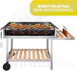 BBQ Collection Houtskool Barbecue – Trolley met Zijtafel – Grill op Wielen – RVS – 2 Roosters – 98 x 56 x 85 CM — thumbnail 2