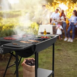 KitchenBrothers 2-in-1 Houtskool BBQ XL - Verstelbare luchtroosters - PFAS Vrij - Dubbele BBQ - Zijtafels - Grillrooster BBQ - Vaderdag Cadeau - Zwart — thumbnail 4