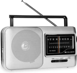 Caliber Noodradio met Zaklamp - Draagbare radio - Werkt op batterijen en op Netstroom - Retro radio - FM radio - Keukenradio - Noodradio Denk Vooruit - Handvat - Koptelefoonaansluiting - Zilver (HPG317-R) — thumbnail 1