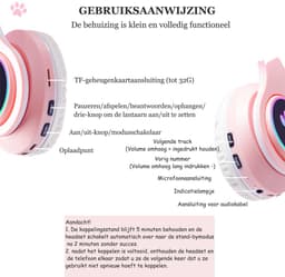 KINSI Bluetooth Gaming Headset - Stylish Kat Oor Design met LED - Verlichting! Perfect voor Meisjes, Compatibel met Alle Apparaten (Tablet / Computer / Telefoon) — thumbnail 3