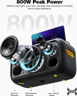 Ikarao Karaoke set voor Volwassenen - Break X1 - 2 Draadloze Microfoons - 800W - Gratis Karaoke App 6 maanden - HD scherm - Zwart — thumbnail 4