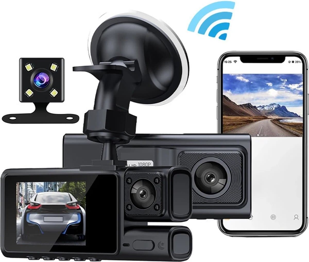 Dashcam - Auto Dashcam 2K - Met Wifi en Bluetooth - Achteruitrijcamera - Motion Detection - Voice Assist - Nachtzicht - Crash Detection - Parkeerbewakingssensor — afbeelding 1