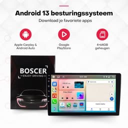 Boscer Autoradio 2Din Universeel - 10.1 Inch IPS HD Touchscreen - Android 15 - Apple Carplay & Android Auto (Draadloos) - 4+64GB - GPS Navigatiesysteem - Bluetooth, WiFi, MP5 - AHD Achteruitrijcamera — thumbnail 2