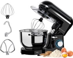 KitchenBrothers 2000W Keukenmachine - Keukenrobot - 6,2L - Mixer met Mengkom - Keukenmixer - Zwart