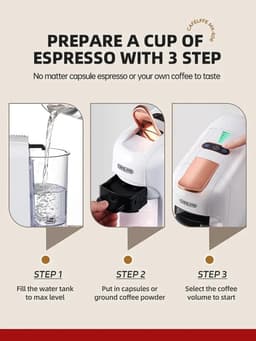 Rustive Koffiemachine 5 in 1 - Nespresso & Espressomachine - 19 Bar pompdruk - Half Gemalen Koffie - Warm & Koud - Wit — thumbnail 2
