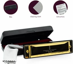 Mondharmonica C voor Volwassenen en Kinderen - Instructieblad - Metallic Gold Blues Harp — thumbnail 1