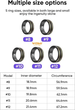 WizBay Premium Select® Aluminium Bi-Color Carbon Fiber Goud Smart Ring – Dames Heren – Oplaad Case - Hypoallergeen - Hartslag & Slaap Monitor - IP68 Waterdicht - O2 Meting - Gesture Functie - Multiple Sport Modi - Bi-Color Goud Zwart #12 — thumbnail 3