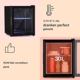 Luxe Mini Koelkast – Glazen Deur – Tafelmodel – Minibar – Skincare Fridge – Energiezuinig – Led Verlichting – 32L Inhoud – Zwart — thumbnail 3