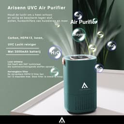 Arisenn® Aromatherapie HEPA13 Ionen Luchtreiniger - Air Purifier - Luchtreiniger inclusief HEPA 13 (medisch) + 2000mAh accu + Actieve Koolstof - Vervangbaar HEPA Filter - IO-TH13-Carbon-V2 - UPGRADED versie — thumbnail 1