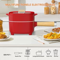 Hotpot Electrisch – Kaasfondue Pan Elektrische Multipan – Multifunctioneel 2L - Chinese Fondue 350/800Watt – Saute Pan – Friteuse – Hete Pan- Stomer – Langzame Kookplaat – Gemakkelijk Schoon te Maken - Rood — thumbnail 2